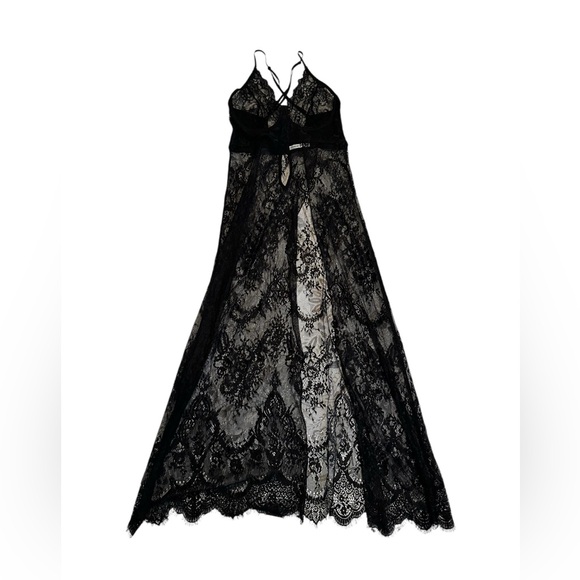 Coquette Black Sheer Lace Corset Maxi Lingerie Dress Gothic Size Large - Picture 2 of 8